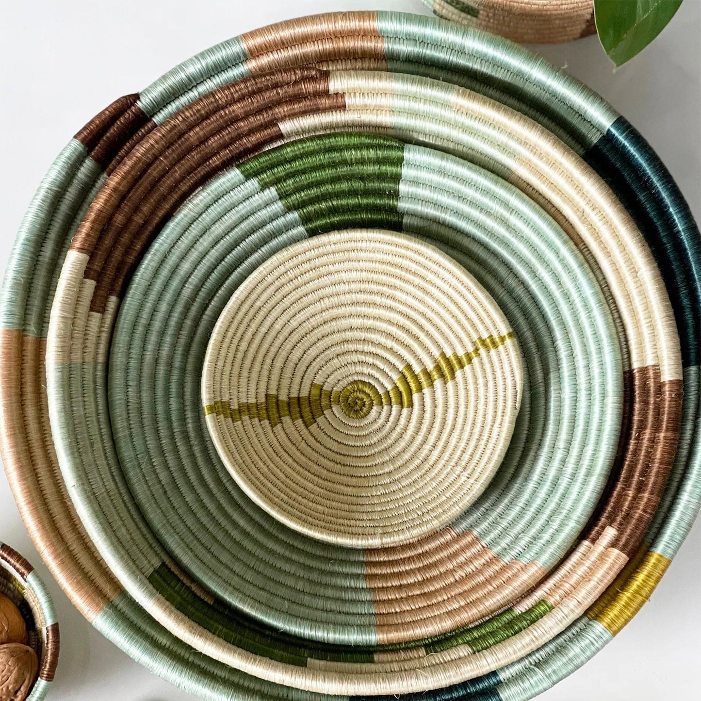 Small Striped Olive Round Basket