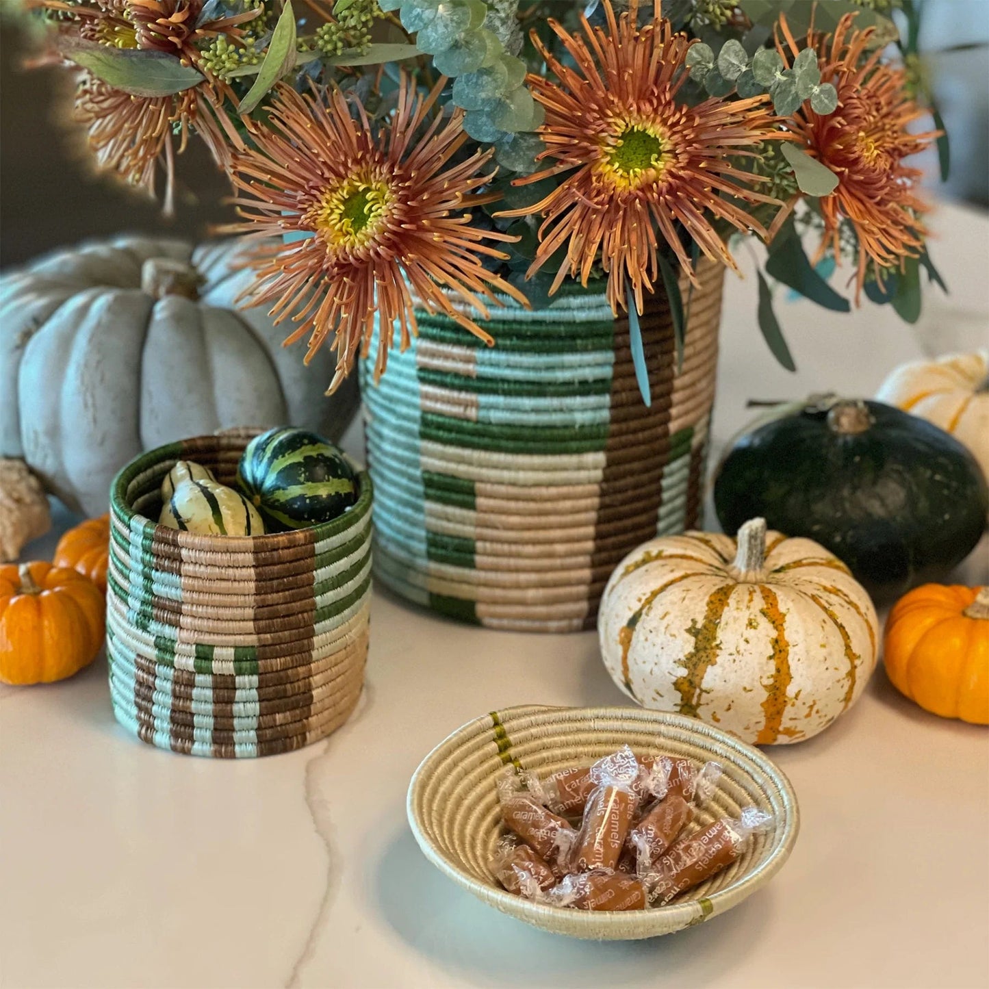 Small Striped Olive Round Basket