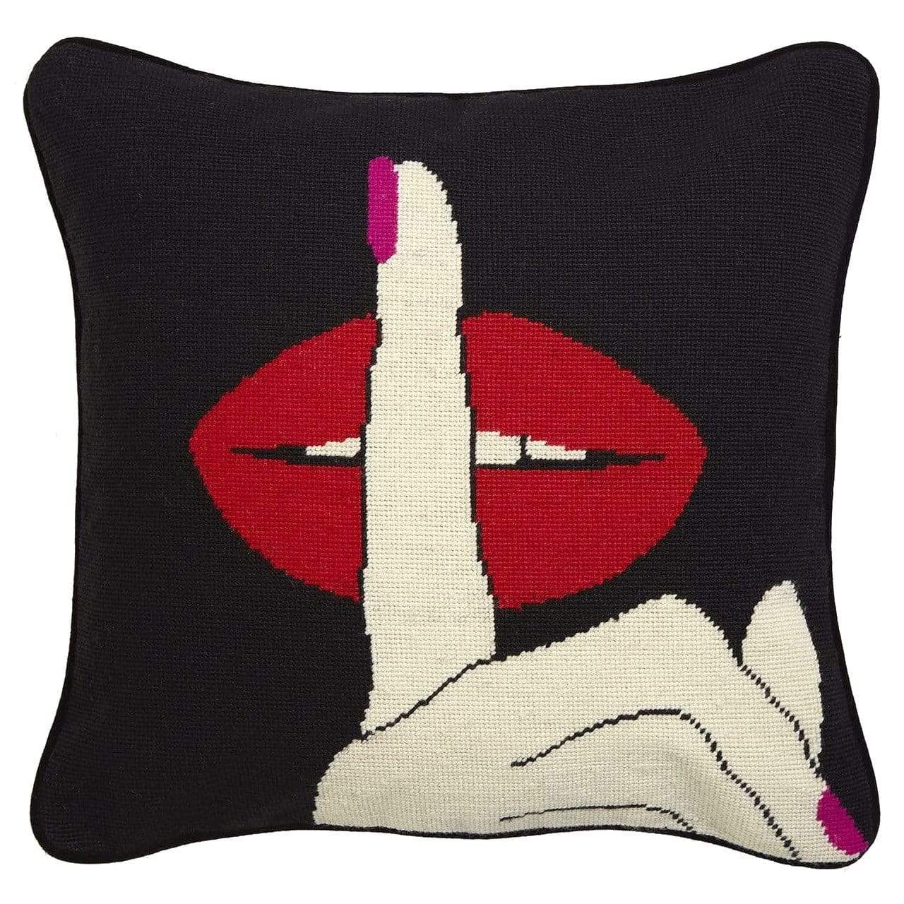 Lips Hush Needlepoint Throw Pillow