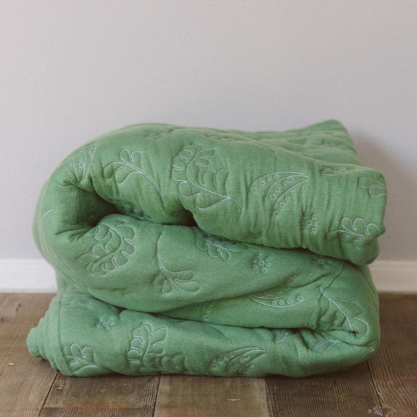 Garden Quilt in Reversible Green/Grey Organic Cotton