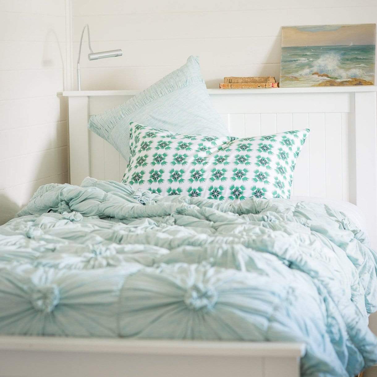 Rosette Round Cushion Aqua Marle Organic Cotton