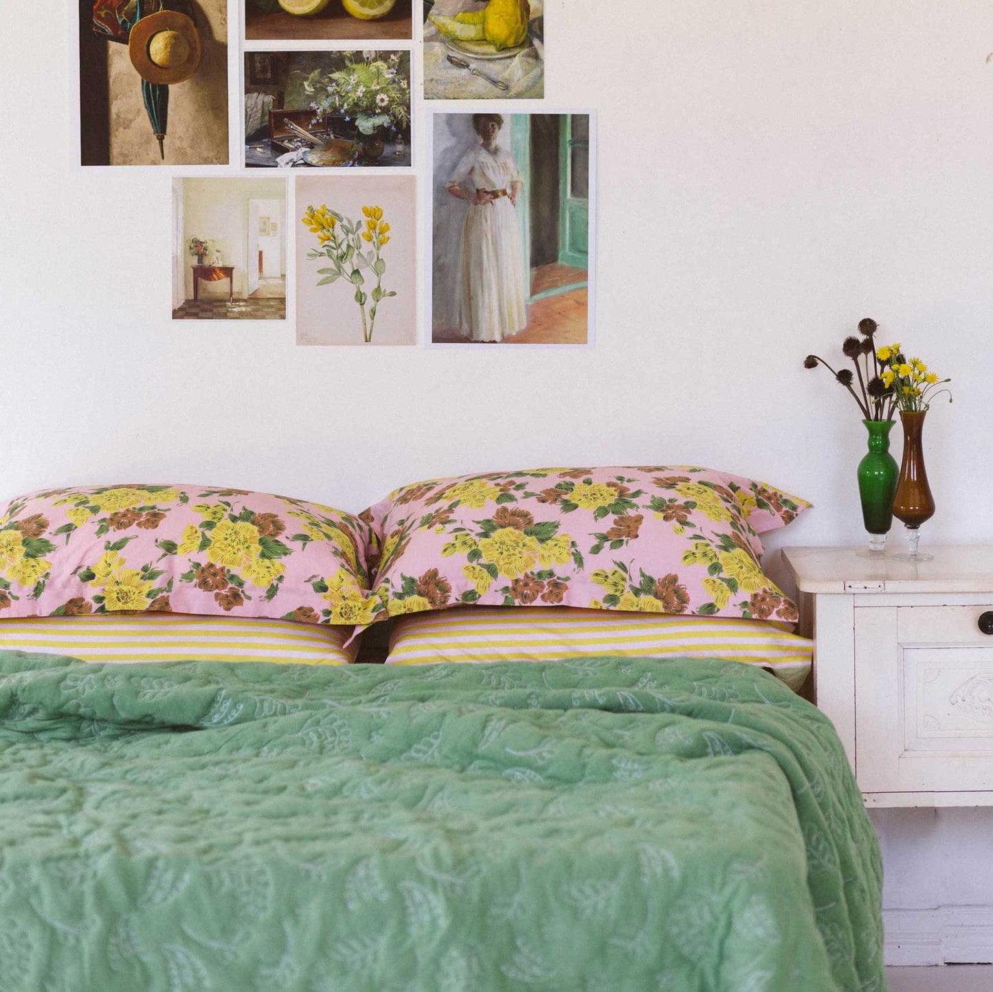Garden Quilt in Reversible Green/Grey Organic Cotton
